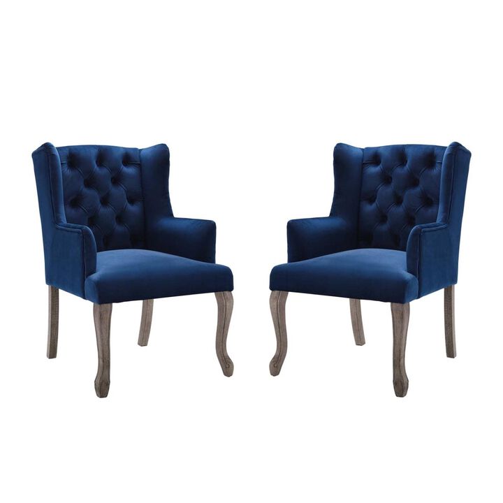 Modway Realm Armchair Performance Velvet Set of 2, 25.5 x 57 x 39.5, Navy