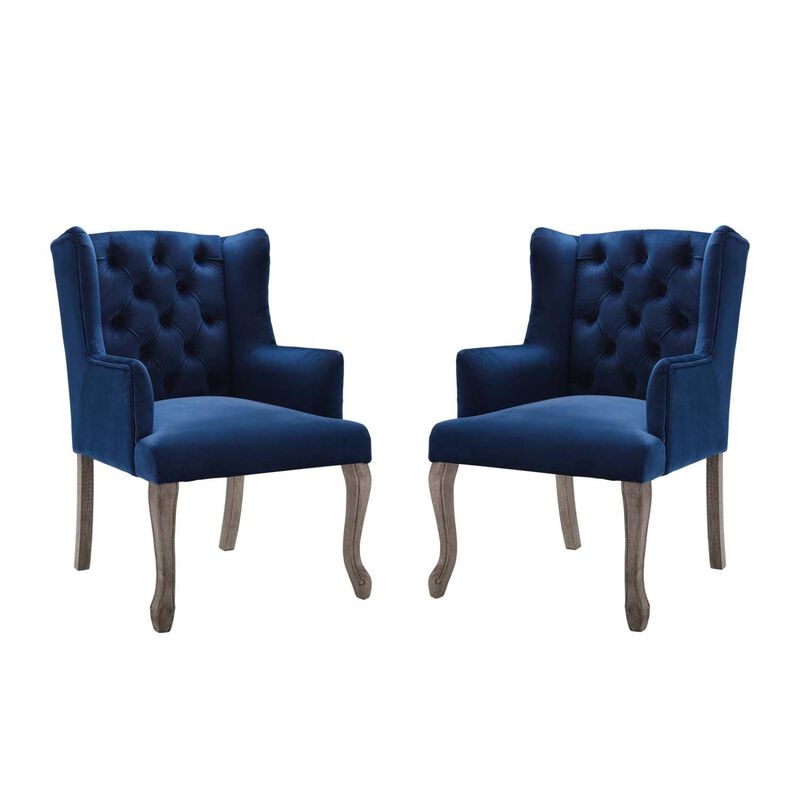 Modway Realm Armchair Performance Velvet Set of 2, 25.5 x 57 x 39.5, Navy