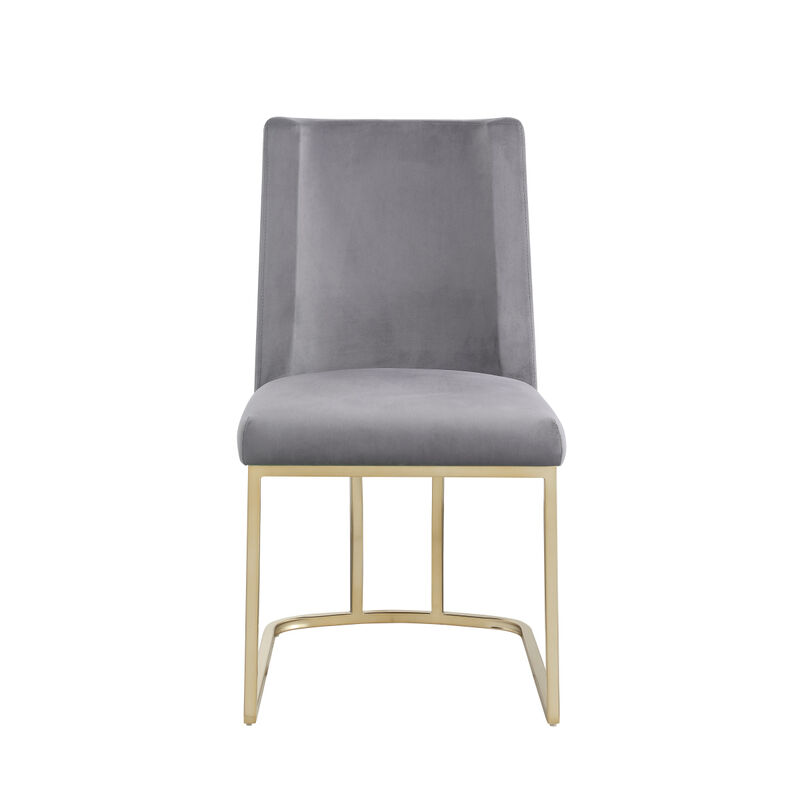Dining Chairs, Velvet Upholstered Side Chair, Gold Metal Legs (Set Of 2) - Gray