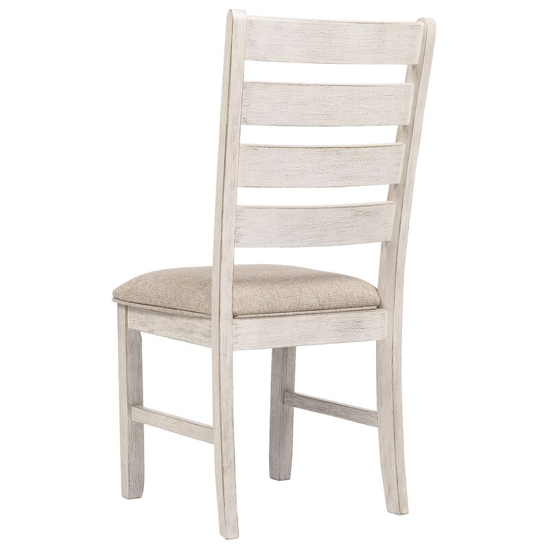 Fabric Dining Side Chair with Ladder Back, Set of 2, White and Brown - Benzara