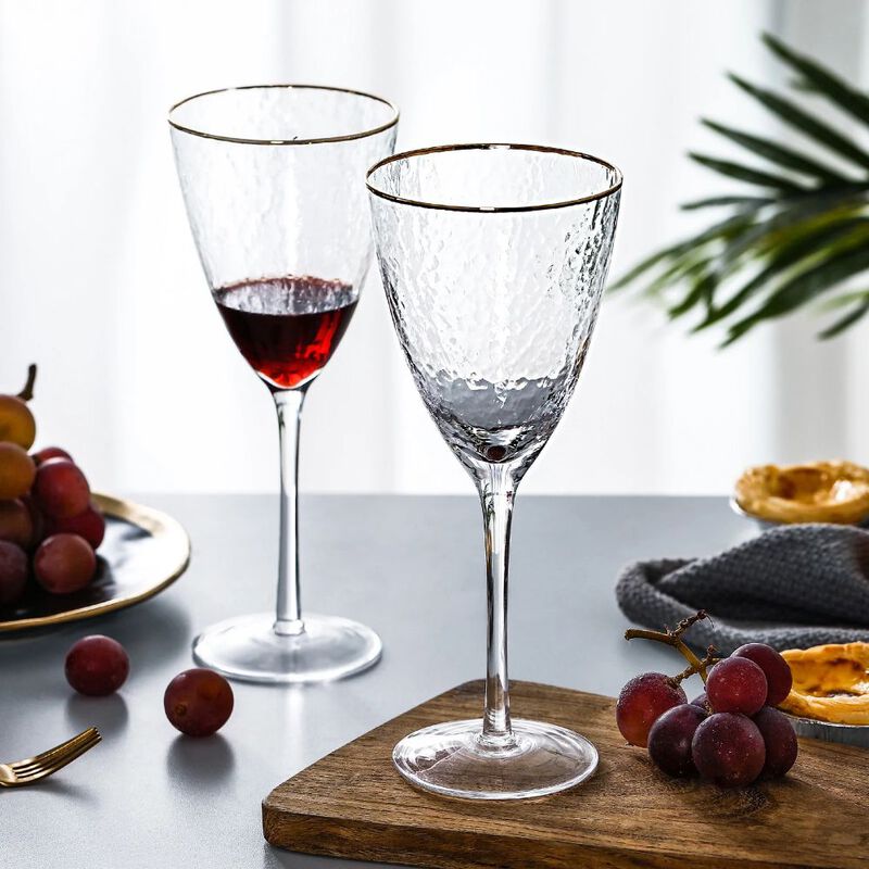 Hivvago Gold Rimmed Hammer Wine Glass (12 oz. set of 4)