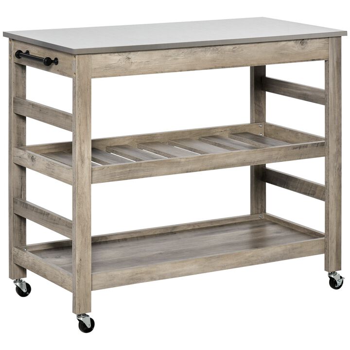 Gray Kitchen Helper: Rolling Cart with Stainless Steel Countertop