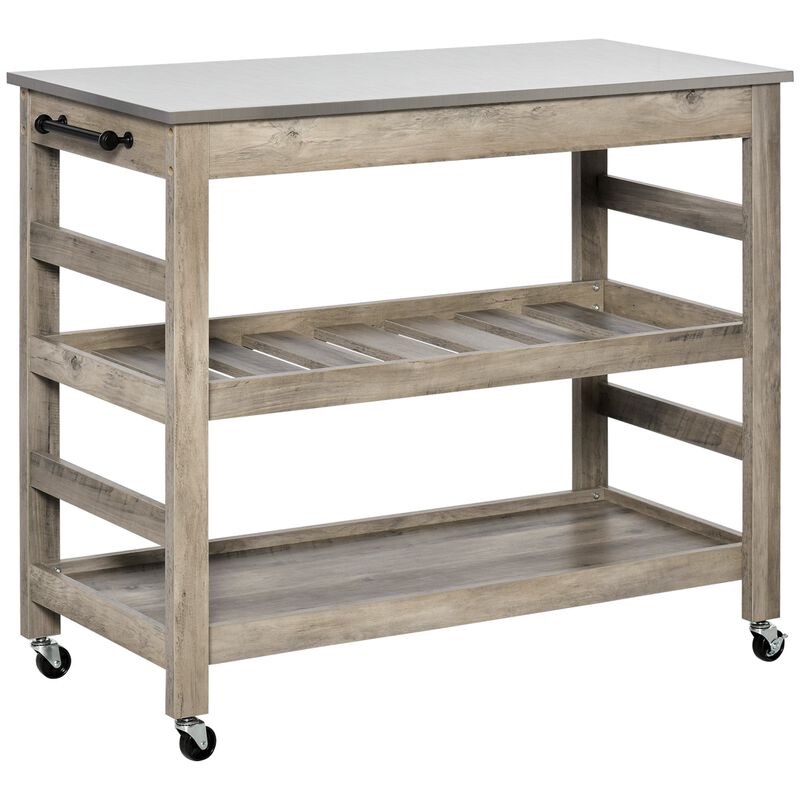 Gray Kitchen Helper: Rolling Cart with Stainless Steel Countertop