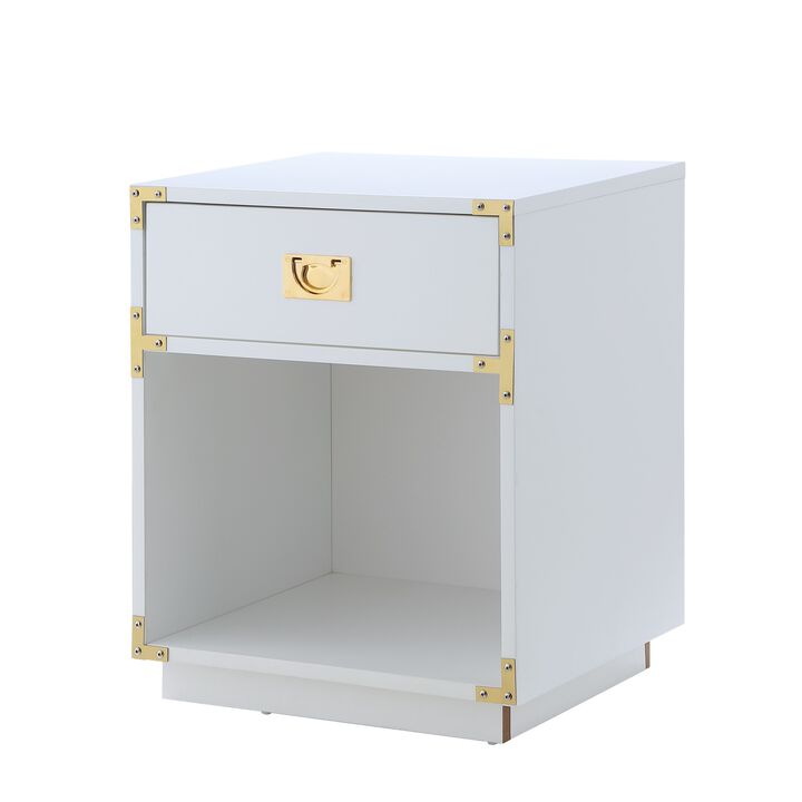 Inspired Home Largo 1 Drawer High Gloss Side Table with Metal Handle and Corner Brackets
