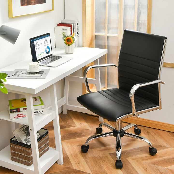 Costway PU Leather Office Chair High Back Conference Task Chair w/Armrests Black