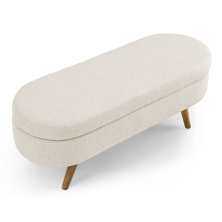 Hivvago Oval Shaped Ottoman Linen Storage Bench with Wooden Legs