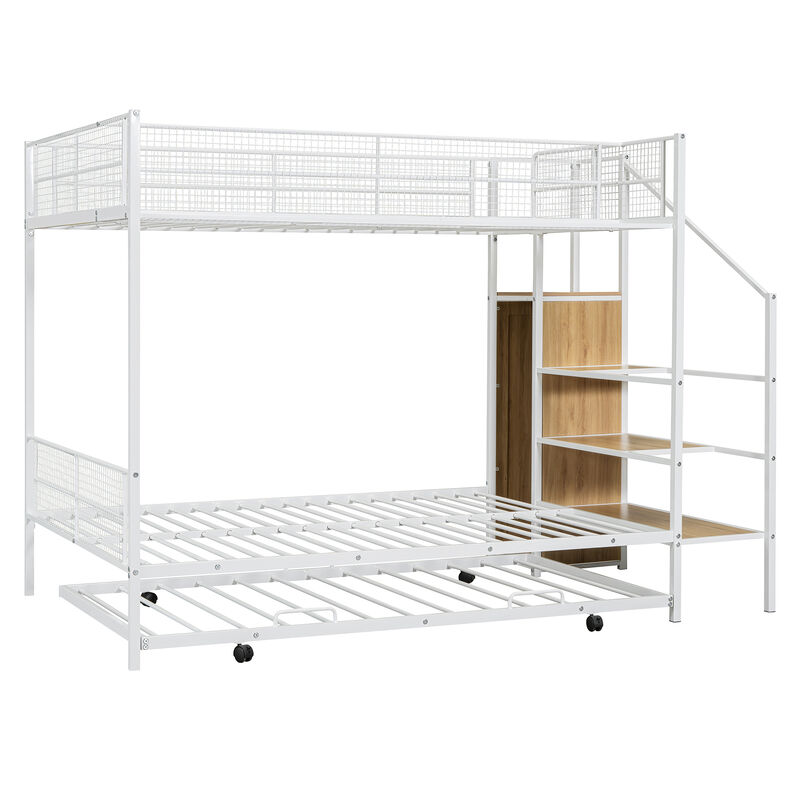 Merax Metal Bunk Bed with Trundle and Wardrobe
