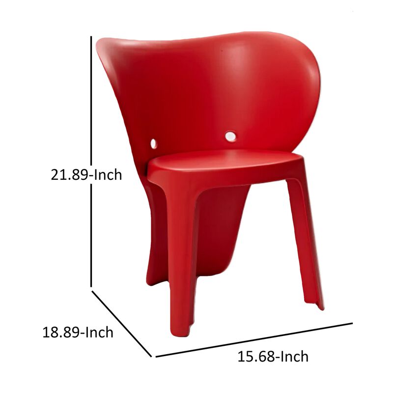 Fyna 16 Inch Kids Chair Set of 4, Curved Back, Elephant Trunk Design, Red - Benzara