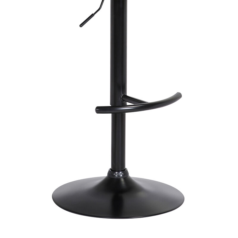 Larisa Adjustable Walnut Wood Stool in Black Faux Leather with Black Metal
