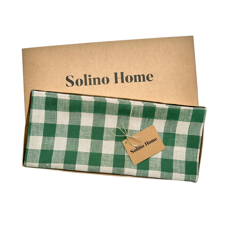 Solino Home 100% Pure Linen Table Runner 14 x 120 Inch | Morgan Check