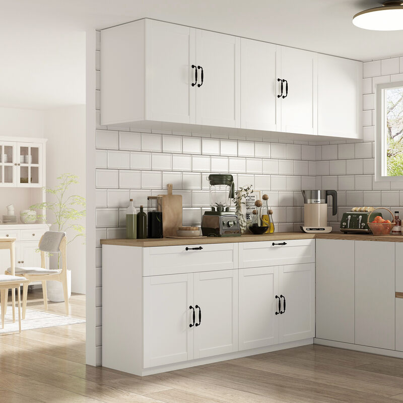 White Wooden Sideboard, Storage Cabinet, with Wall Mounted Kitchen Cabinet