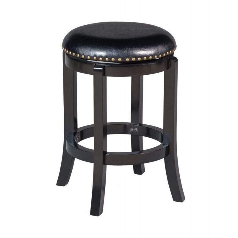 Nailhead Trim Round Leatherette Swivel Counter Stool with Flared Leg