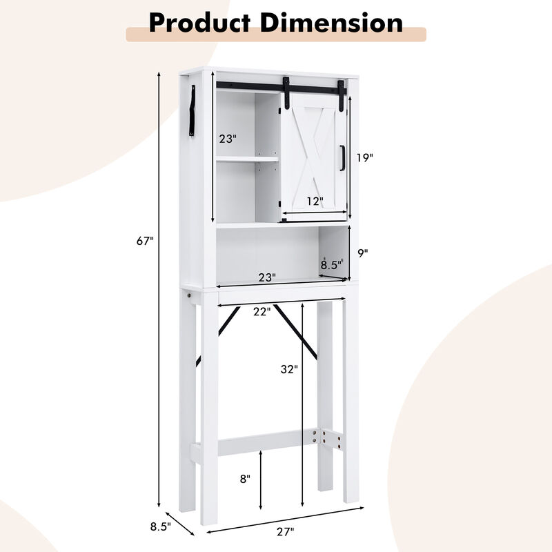 Costway Over the Toilet Bathroom Storage Cabinet with Sliding Barn Door & Adjustable Shelf