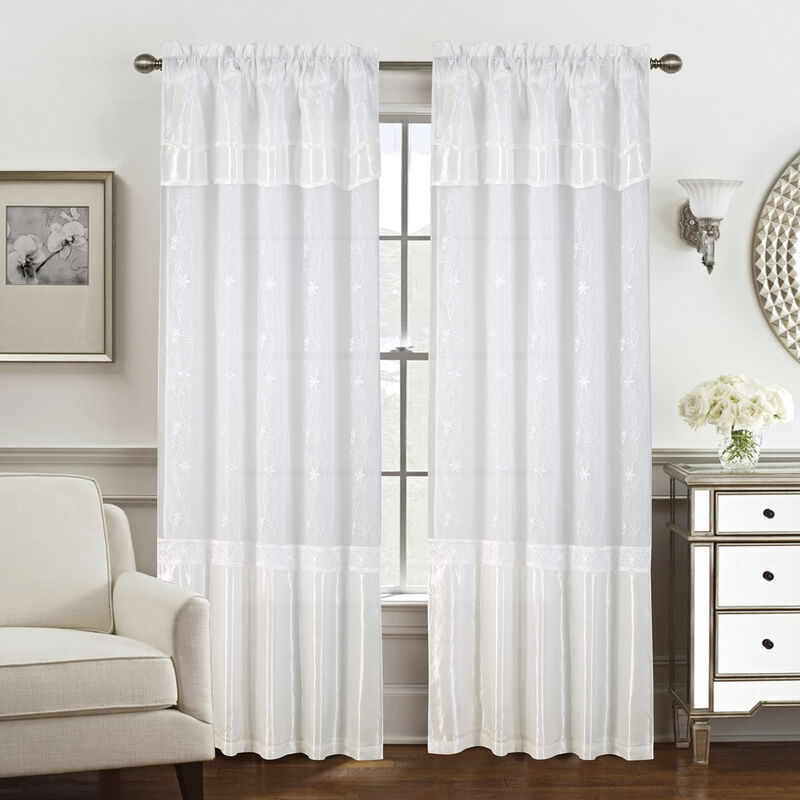 Priscilla Embroidered Panel With Double Valance 54'' x 90'' Gold