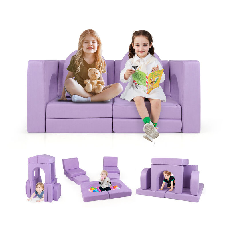 8-Piece Modular Kids Play Couch with Comfy Suede Fabric