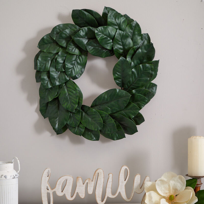 Nearly Natural 24-in Magnolia Leaf Wreath