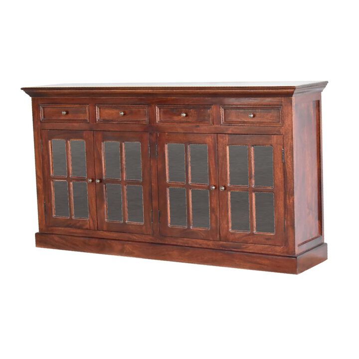 Solid Wood Large Cherry Sideboard with 4 Glazed Doors