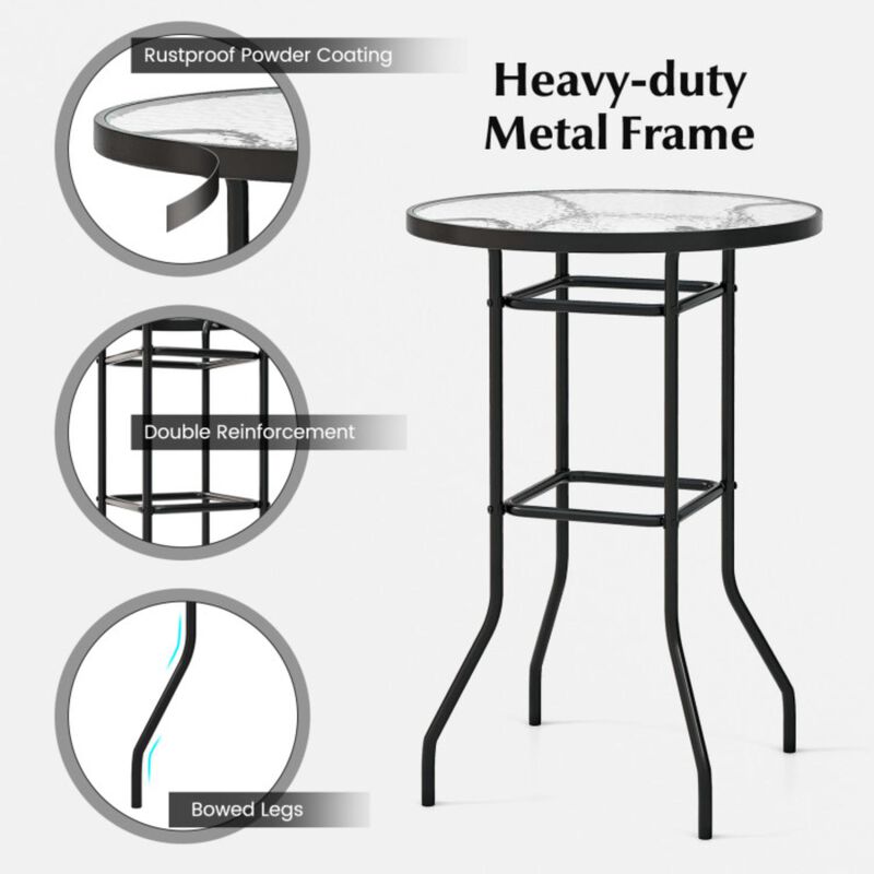 Hivvago 38 Inch Patio Bar Table with Tempered Glass Tabletop