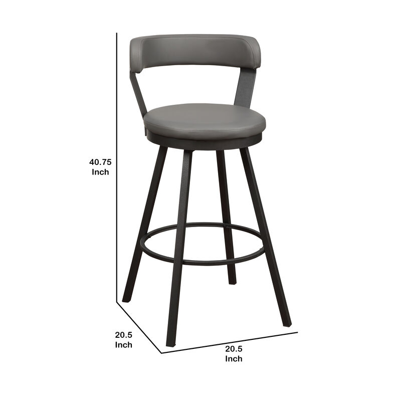 Leatherette Pub Chair with Curved Design Open Backrest, Set of 2,Light Gray - Benzara