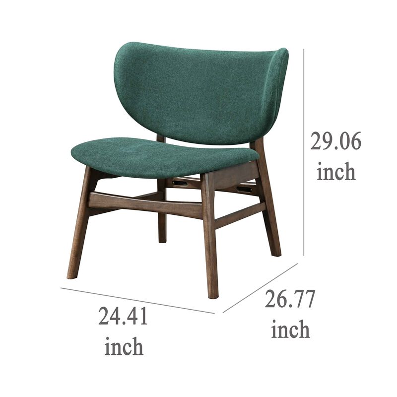 Isina Dining Side Chair, Rich Green Polyester, Walnut Brown Solid Wood - Benzara