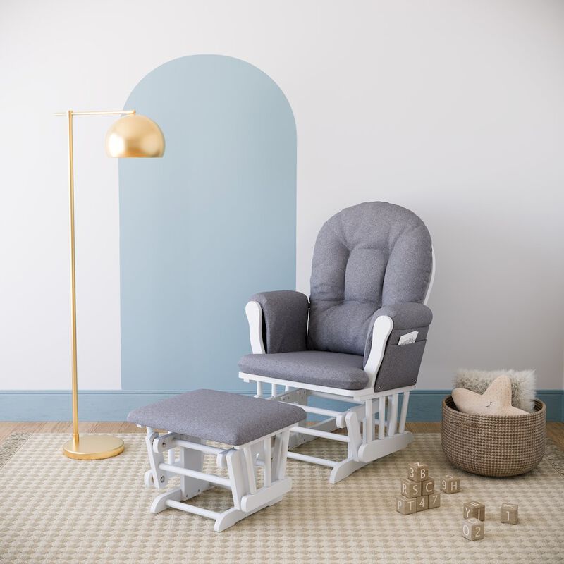 Storkcraft Hoop Glider and Ottoman - White with Gray Swirl