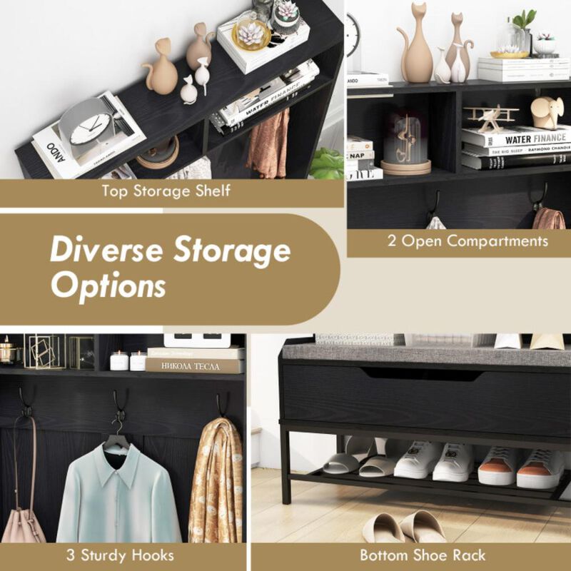 Hivvago 69 Inches Tall Hall Tree 4-in-1 Coat Rack with Seat Cushion and Shoe Storage