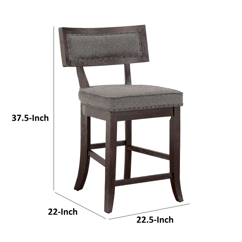 Shan 25 Inch Counter Height Chair, Nailhead Trim, Brown Wood, Set of 2 - Benzara