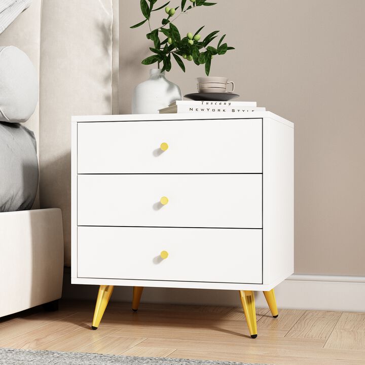 FUFU&GAGA Nightstand with Contemporary Design, 3 Drawers, Durable Composite Material, (19.7" W x 15.7" D x 20.8" H), White