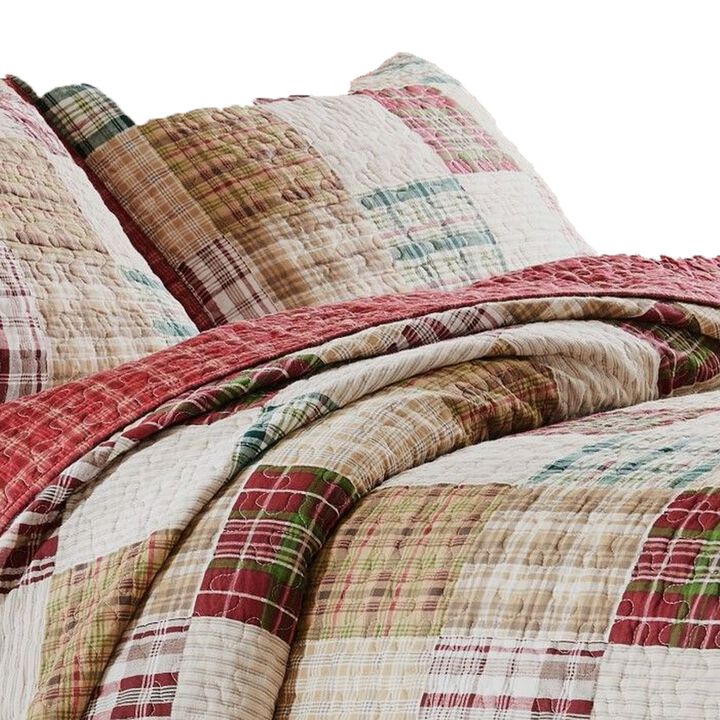Evi Twin Quilt Set with 1 Pillow Sham, Multicolor Patchwork - Benzara