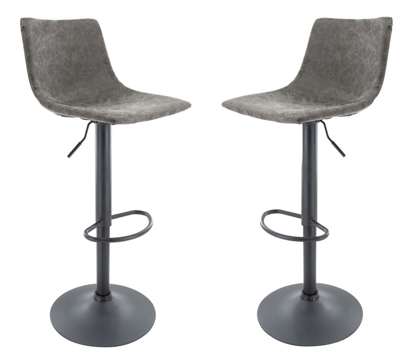 LeisureMod Tilbury Modern Adjustable Bar Stool With Footrest & 360-Degree Swivel Set of 2