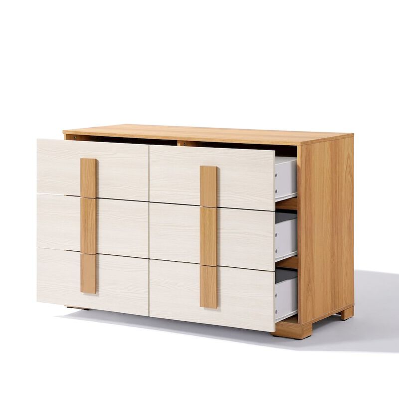 LuxenHome Natural and White 47.2-Inch Wide 6-Drawer Dresser
