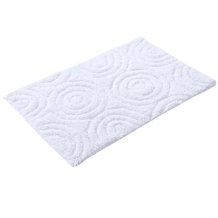 Knightsbridge Beautiful Circle Design Year Round Cotton With Non-Skid Back Bath Rug 20" X 30" White