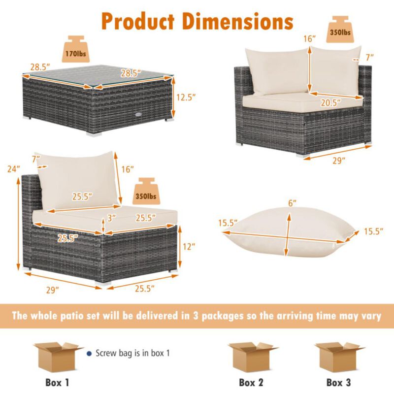 Hivvago 7 Pieces Patio Rattan Furniture Set with Sectional Sofa Cushioned