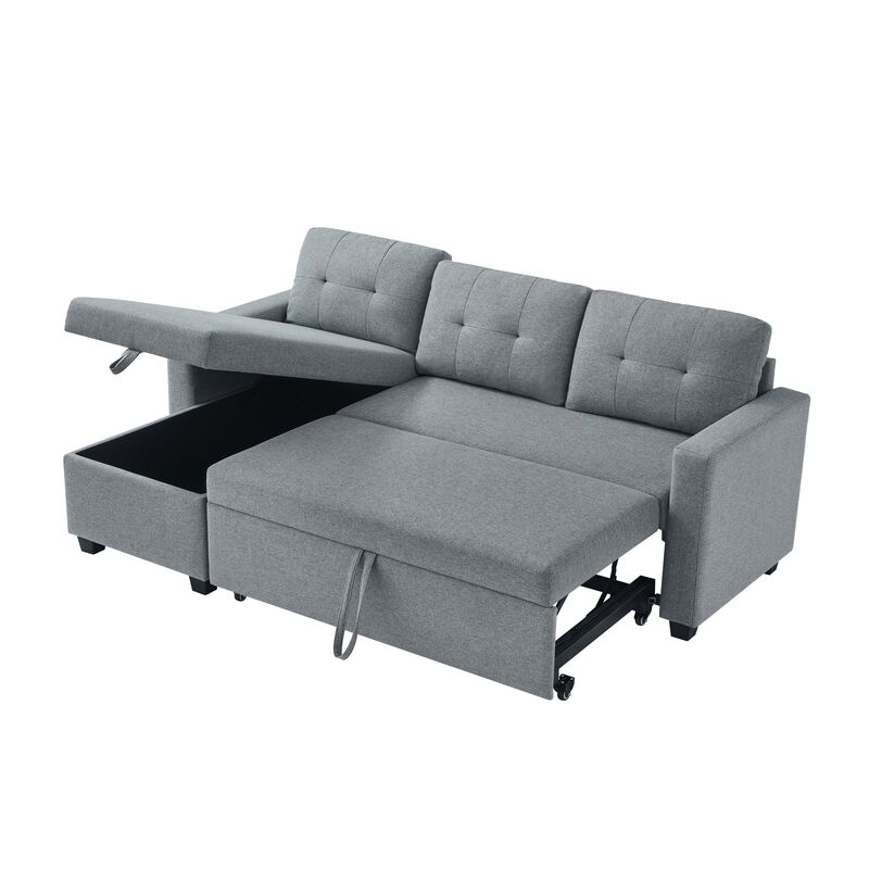 Merax Upholstered Pull Out Sectional Sofa with Storage Chaise