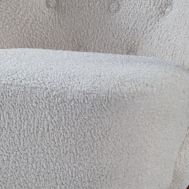 34 Inch Modern Tufted Wingback Accent Chair, Teddy Sherpa Fabric, White-Benzara