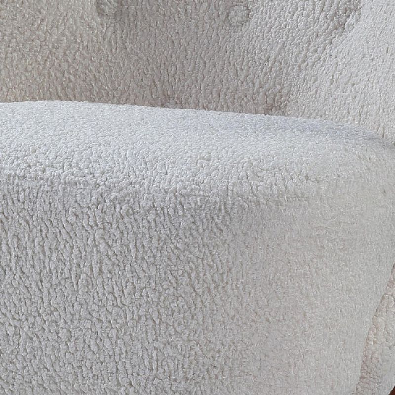 34 Inch Modern Tufted Wingback Accent Chair, Teddy Sherpa Fabric, White-Benzara