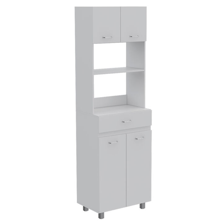 Caribe Microwave Cabinet, Four Legs, One Drawer, Double Door, One Shelf White