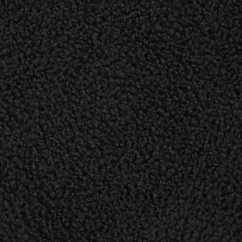 Zia 19 Inch Ottoman, Black Faux Sheepskin Upholstery, Round Platform Base - Benzara