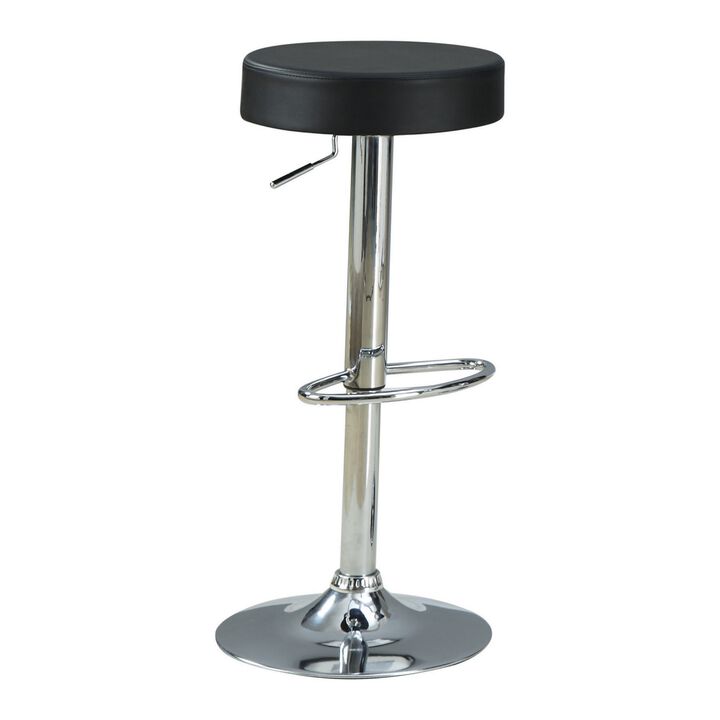 30 Inch Backless Adjustable Bar Stool, Black Vegan Faux Leather,Chrome Base-Benzara