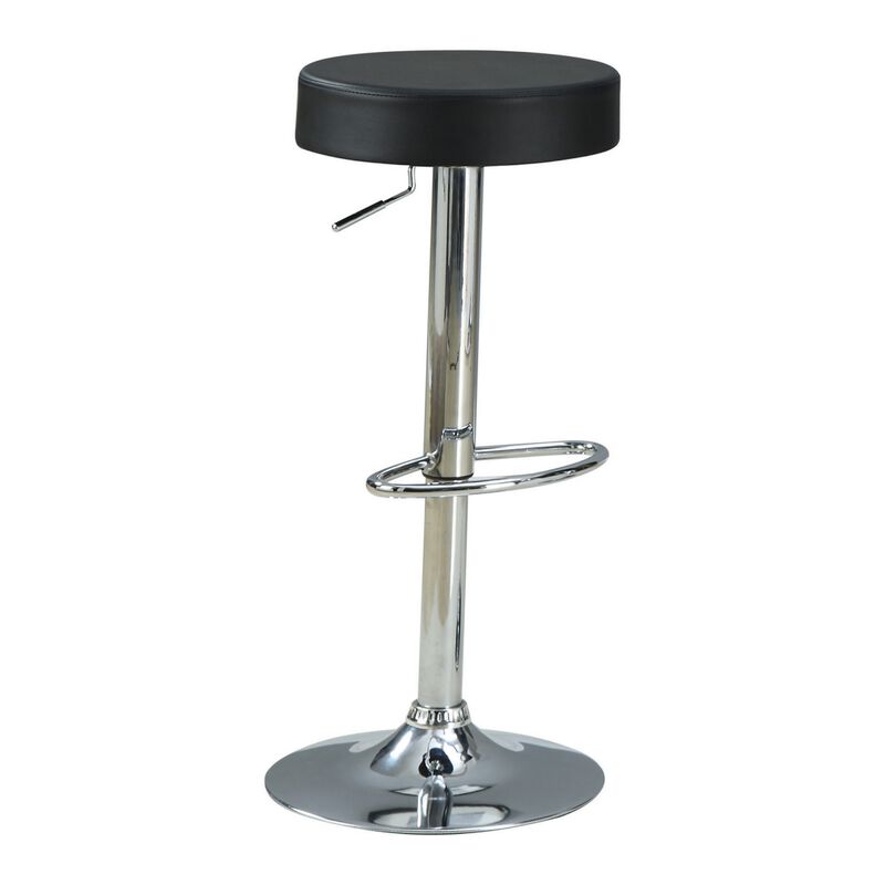 30 Inch Backless Adjustable Bar Stool, Black Vegan Faux Leather,Chrome Base-Benzara