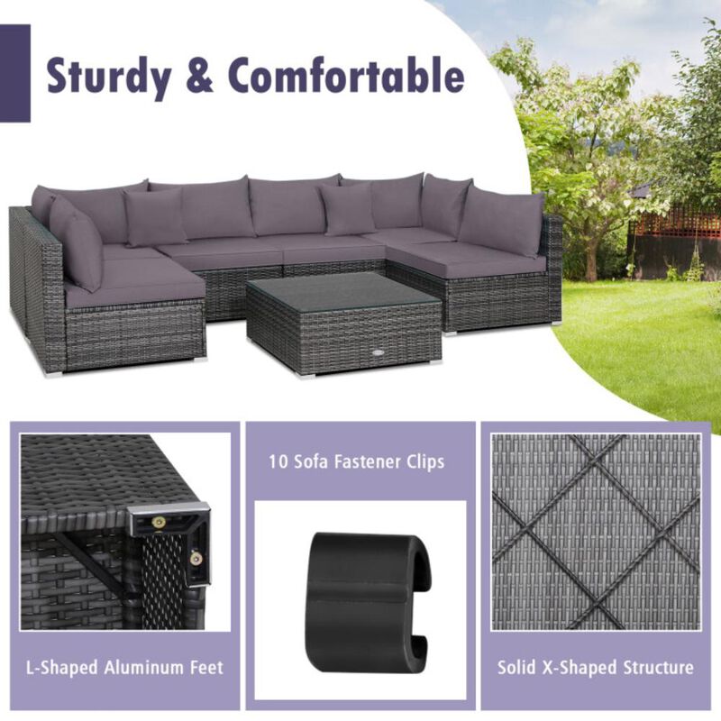 Hivvago 7 Pieces Patio Rattan Furniture Set with Sectional Sofa Cushioned