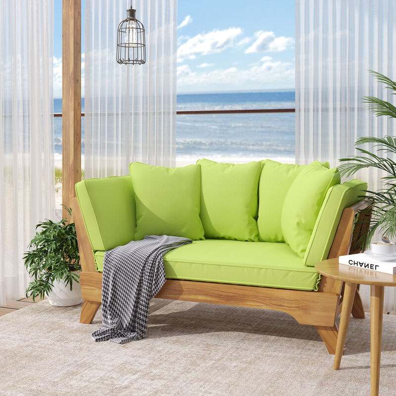 Merax Acacia Wood Patio Convertible Couch Sofa Bed