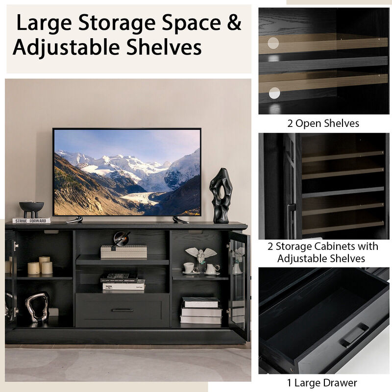 TV Stand for TVs up to 70" with Glass Doors, Cubbies, and Drawer Storage