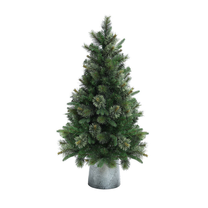 LuxenHome 4Ft Artificial Christmas Potted Pine Tree with Lights