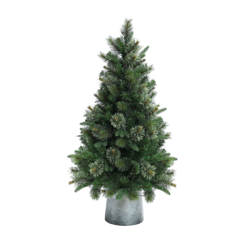 LuxenHome 4Ft Artificial Christmas Potted Pine Tree with Lights