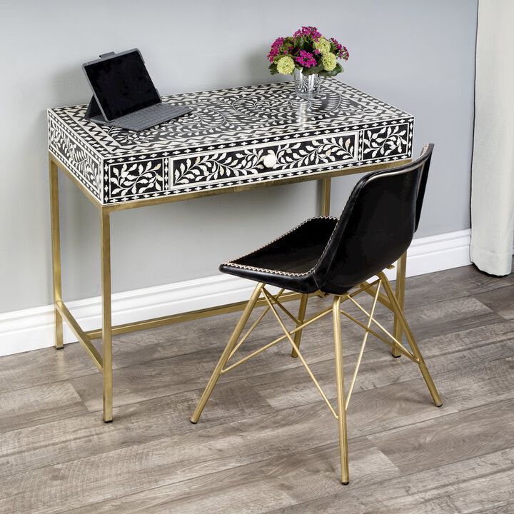 Butler Specialty Perilla  Bone Inlay Writing Desk, Black and White, Gold