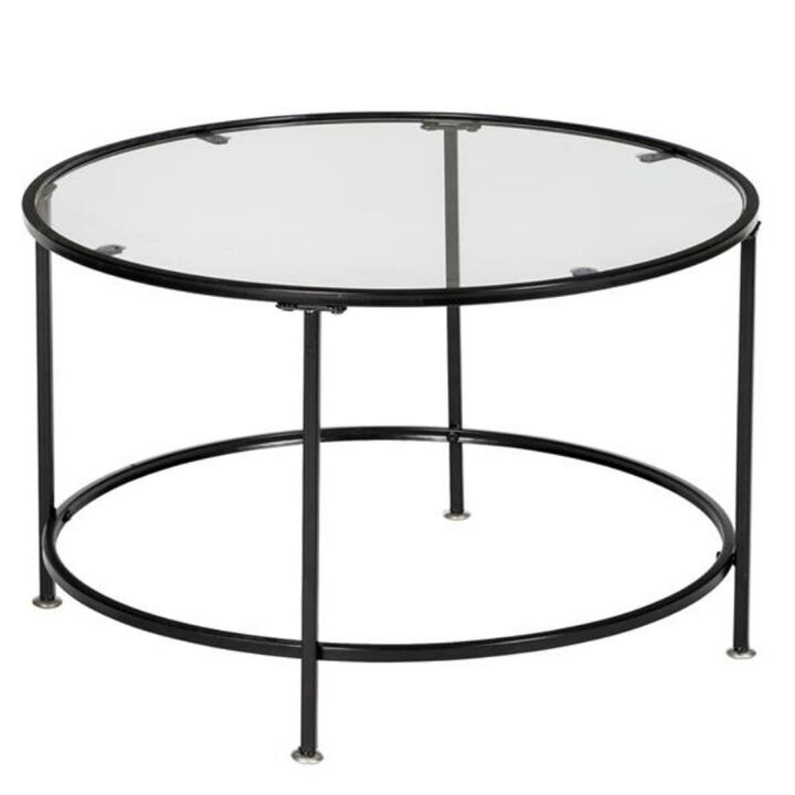 2-Layer Tempered Glass Countertop Round Wrought Iron Coffee Table Stylish & Durable Living Room Furniture