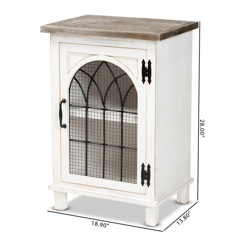 Baxton Studio Faron Two Tone Distressed White And Oak Brown Finished Wood 1 Door End Table