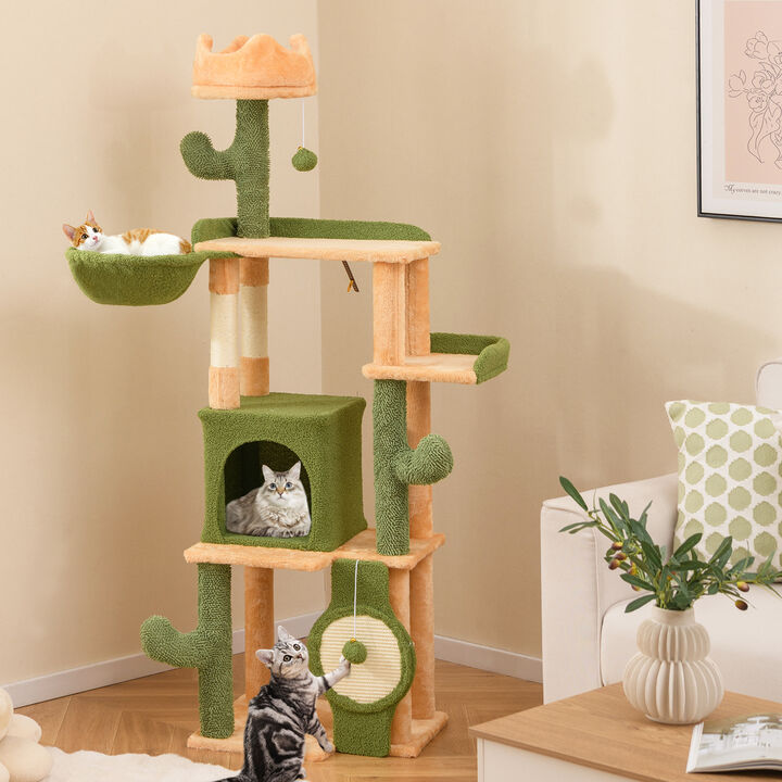 Cactus Cat Tree with Sisal Scratching Posts and Board for Indoor Cats
