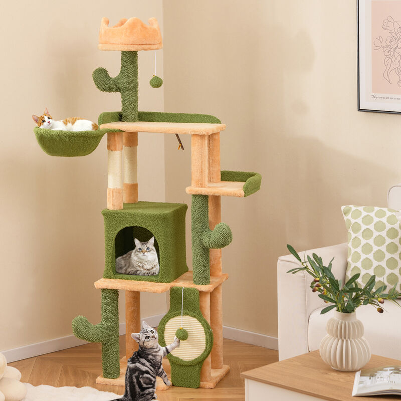 Cactus Cat Tree with Sisal Scratching Posts and Board for Indoor Cats